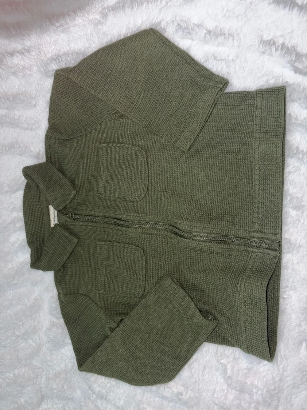 First Impressions Olive Green Knit Zip-Up Jacket
